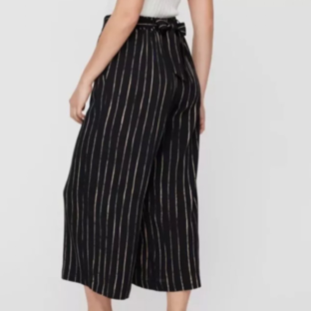 ARITZIA Wilfred Faun Wide Leg Ankle Pants Black White Stripe Tie Belt XXS